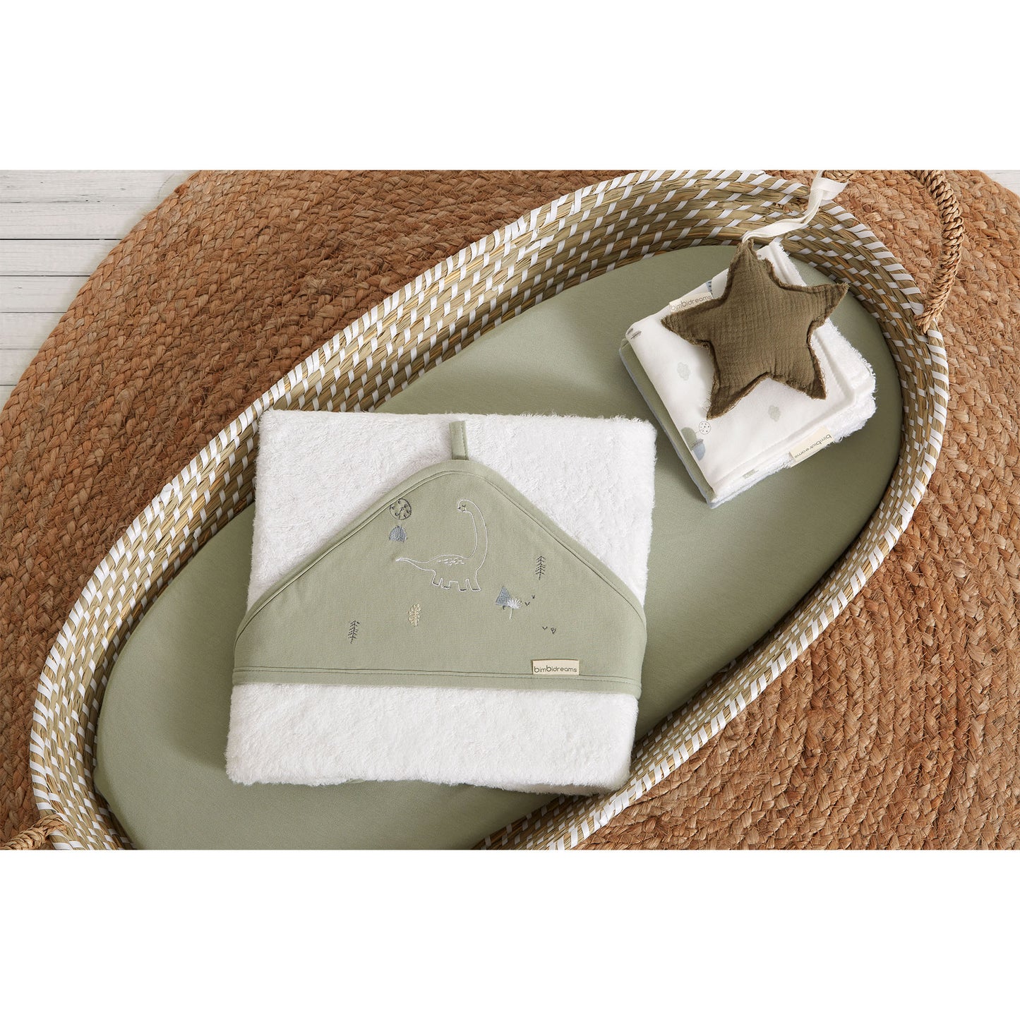 Capa de baño 100x100 Trex Blanco/Verde bimbidreams ropa para bebé niño niña accesorios gnomo kids bogotá colombia