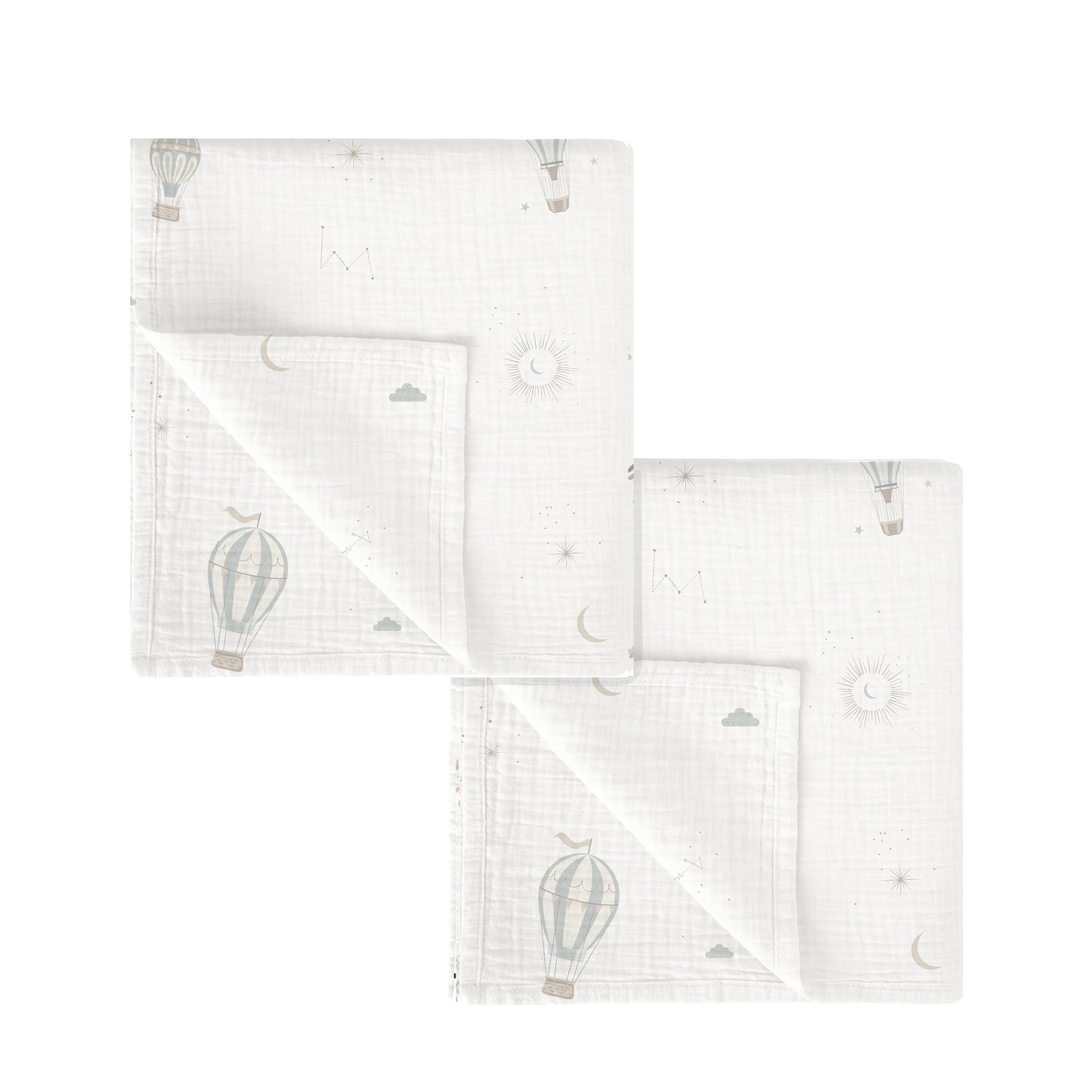 Gasas 100% algodon pack 2 Blue Sky Blanco Verde 60x60