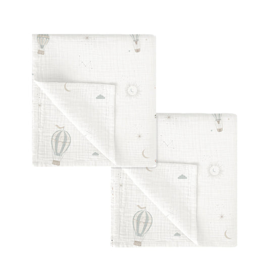 Gasas 100% algodon pack 2 Blue Sky Blanco Verde 60x60