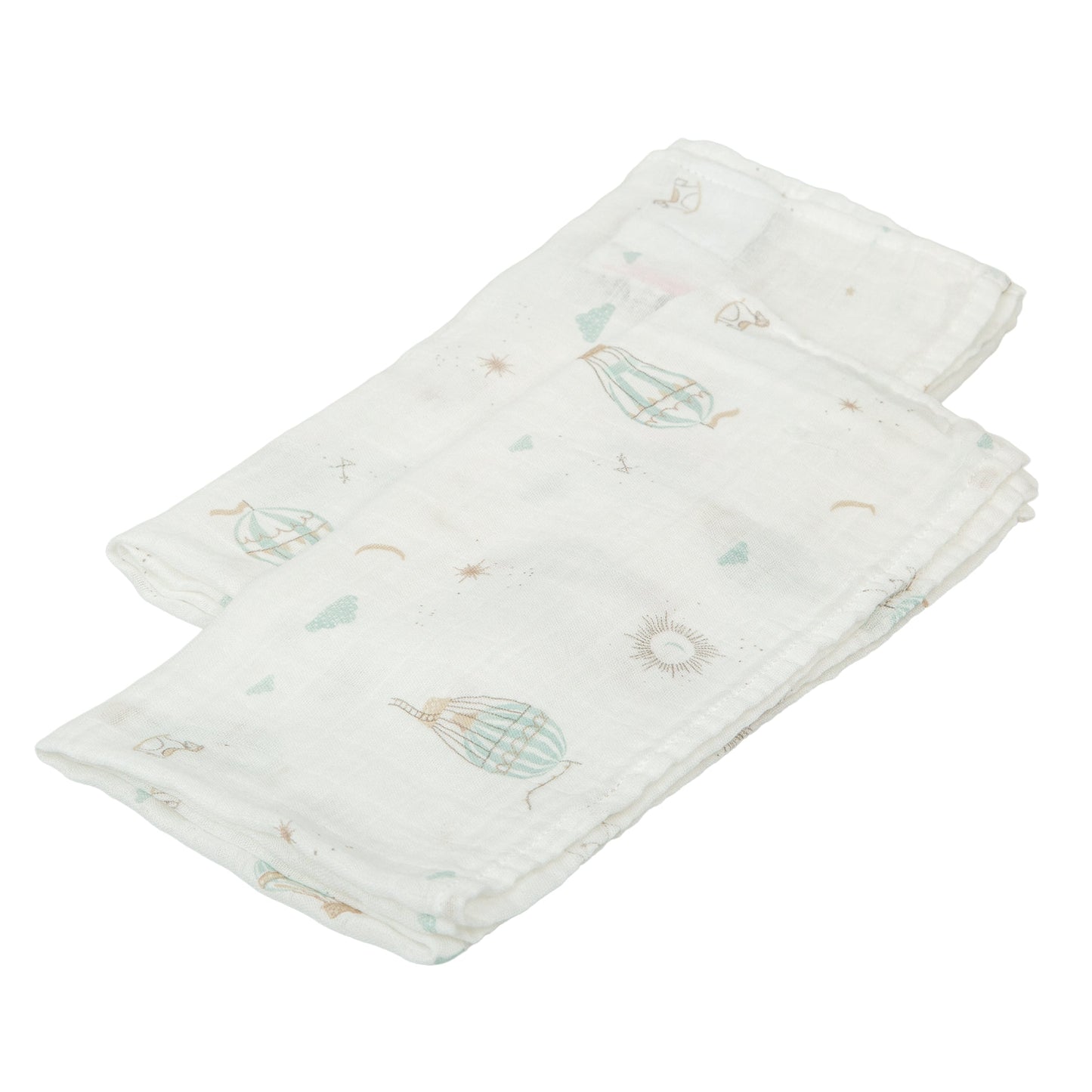 Gasas 100% algodon pack 2 Blue Sky Blanco Verde 60x60