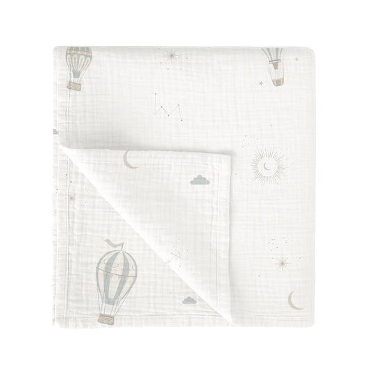 Muselina bambú Blue Sky Blanco Verde 120x120