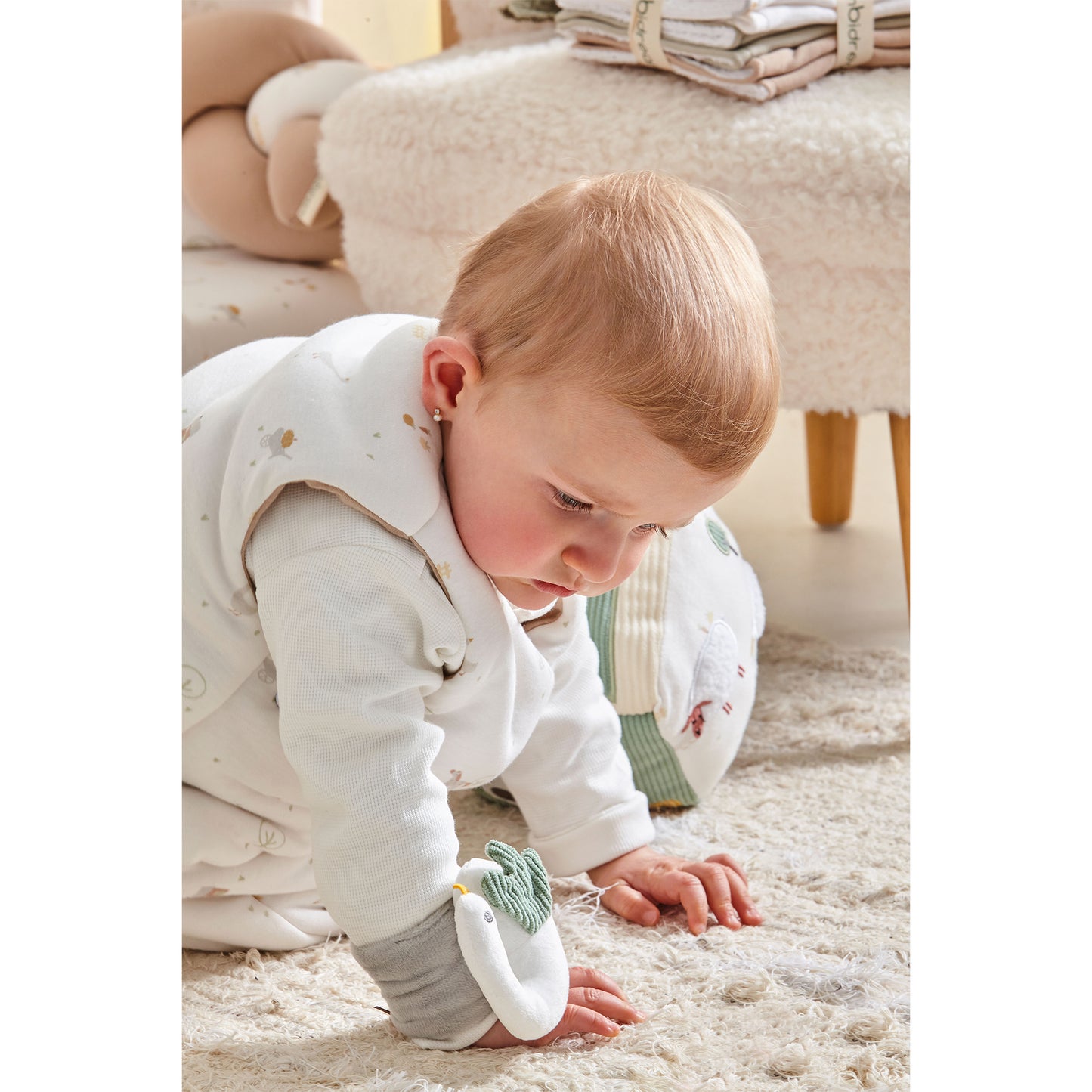 Pulsera sonajero Farm Blanco/Lino 18x6 bimbidreams ropa para bebé niño niña accesorios gnomo kids bogotá colombia