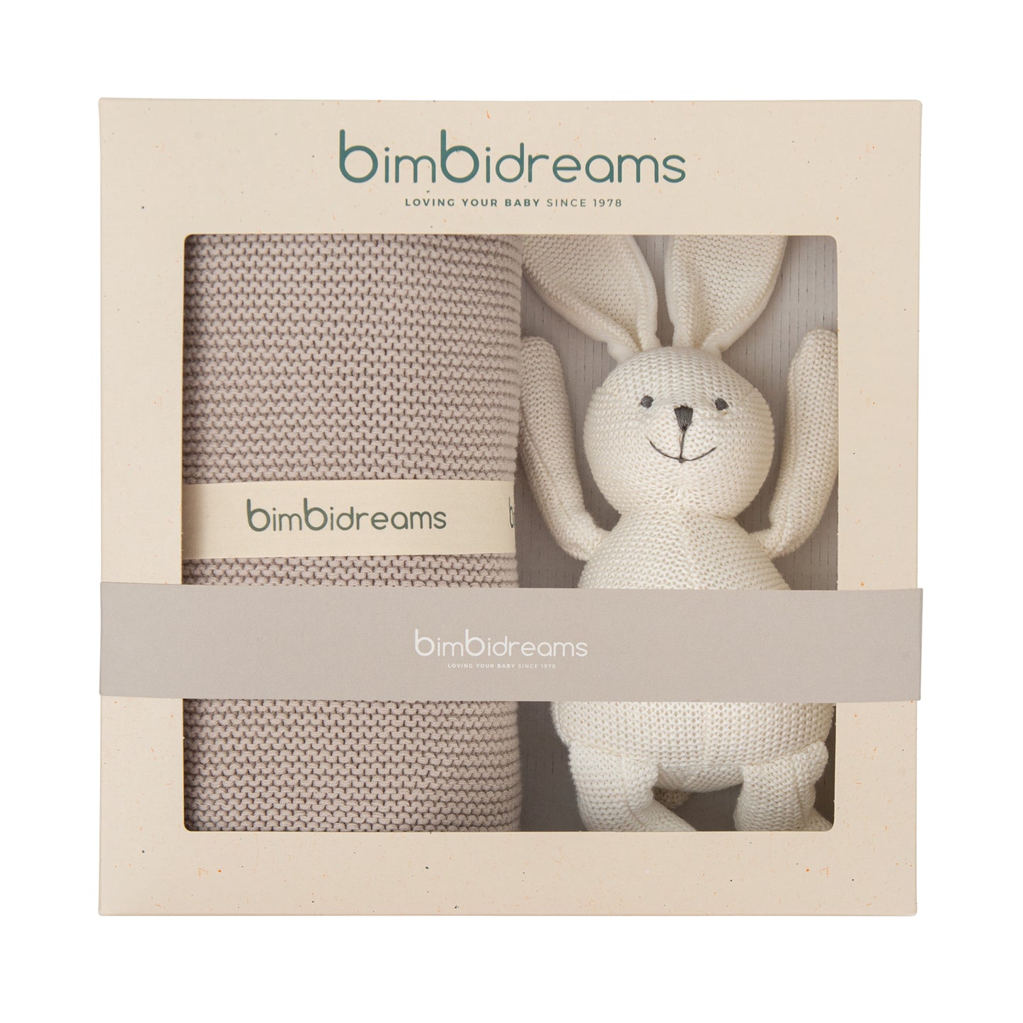 Caja de Regalo Bebé Cobija Tricot Gris y Conejito – Bimbidreams