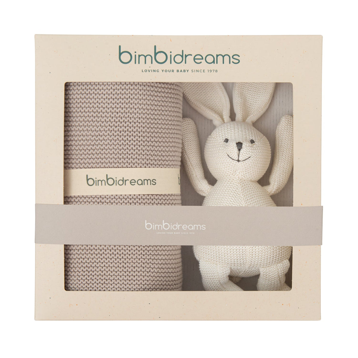 Caja de Regalo nº 2 - Manta y peluche conejo tricot Basics Gris Beig 000