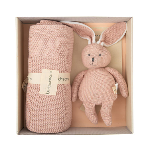 Caja de Regalo Bebé Cobija Tricot Rosa y Conejito – Bimbidreams