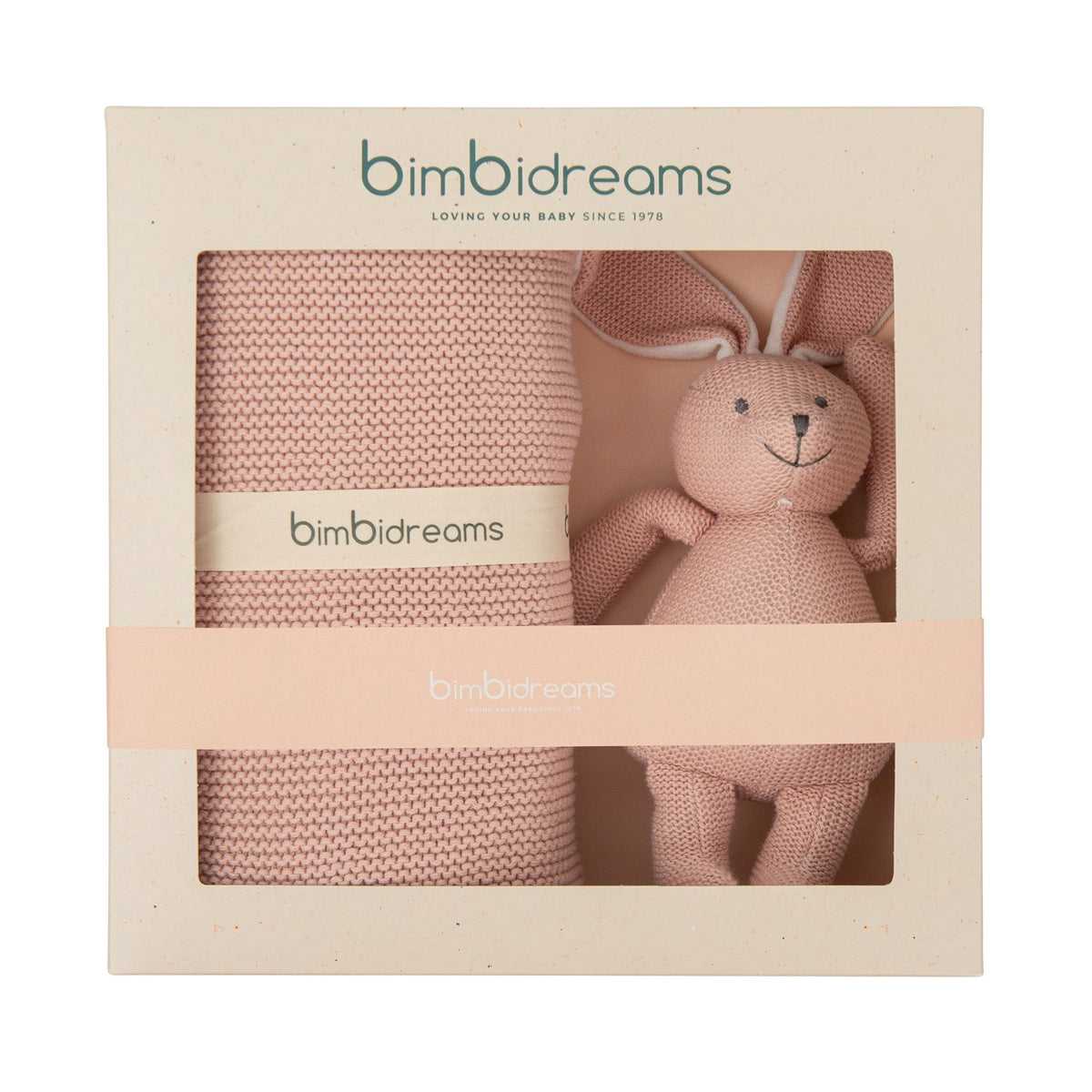 Caja de Regalo nº 2 - Manta y peluche conejo tricot Basics Rosa Empolvado 000