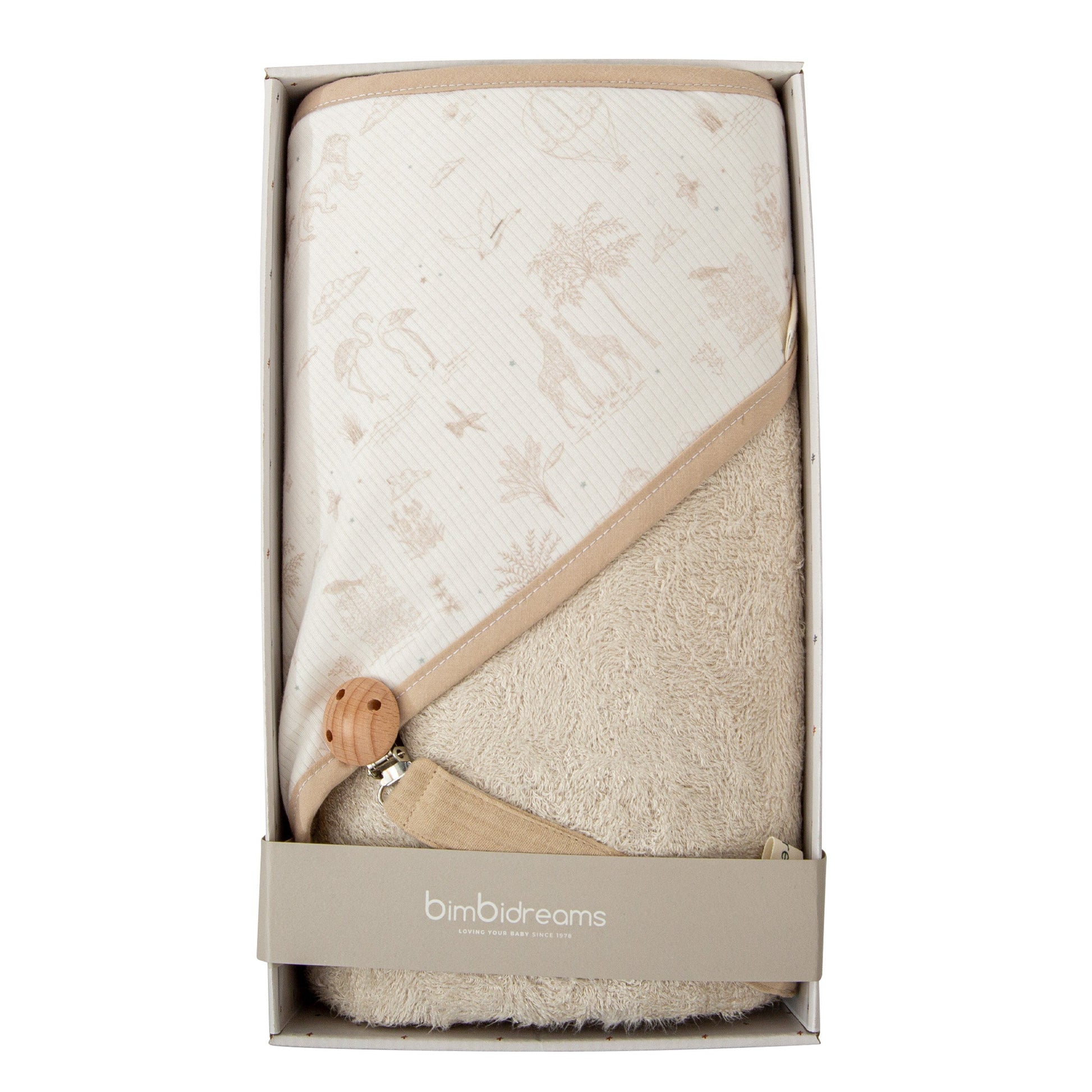Capa de baño con sujetachupetes - set regalo Noe Blanco Lino