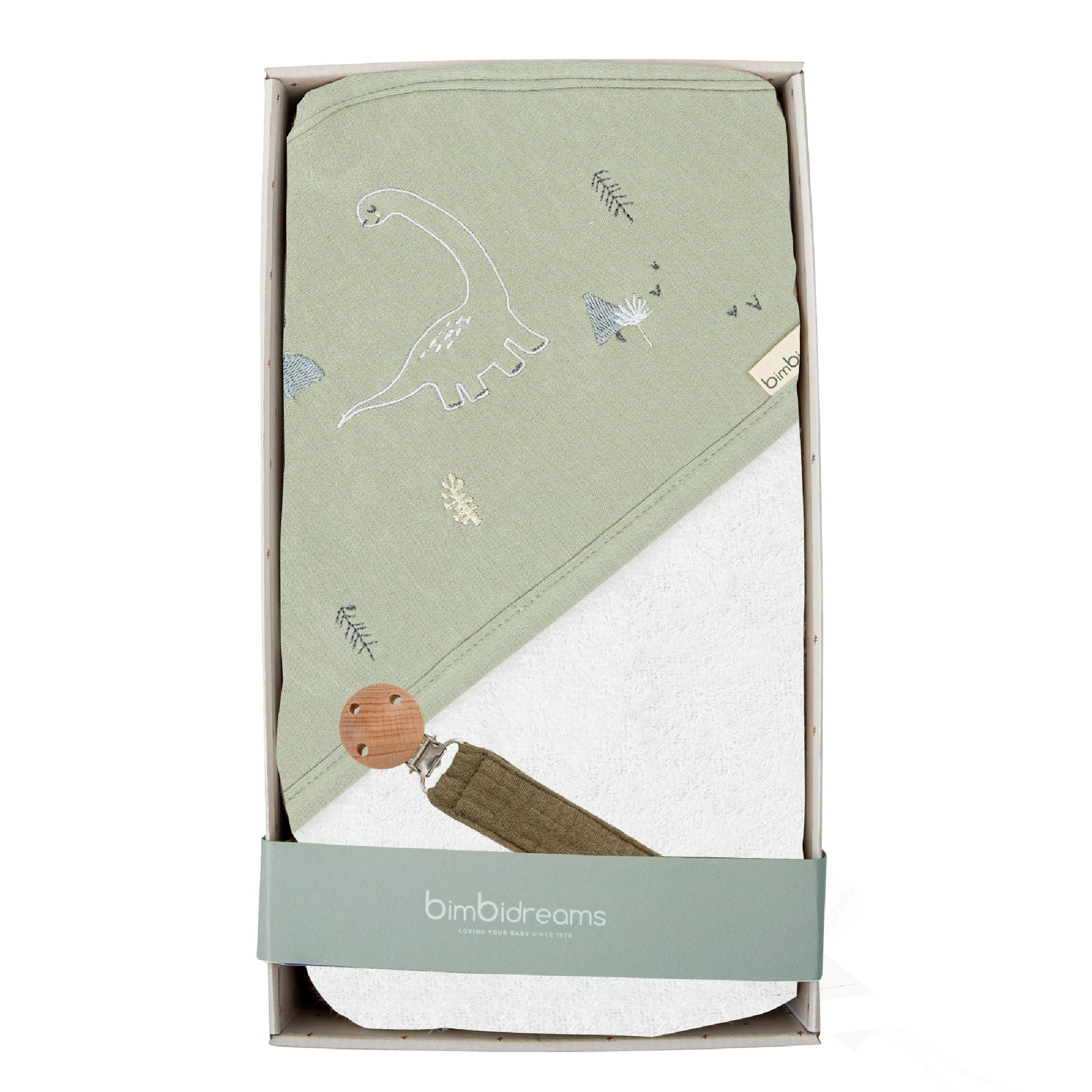 Capa de baño con sujetachupetes - set regalo Trex Blanco Verde
