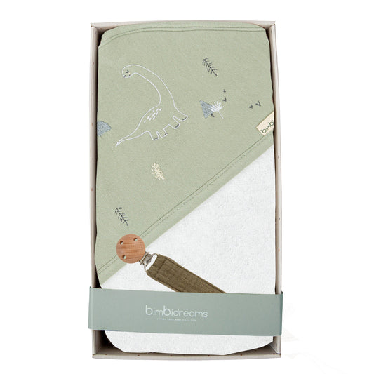 Capa de baño con sujetachupetes - set regalo Trex Blanco Verde