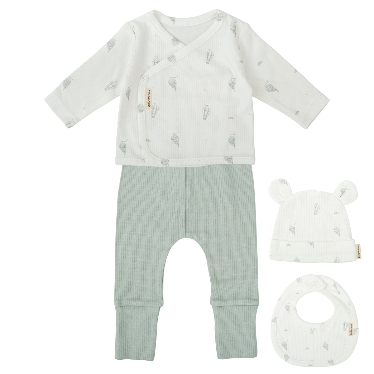 Set Nacimiento - 4p  Blue Sky Blanco Verde 0-3 meses