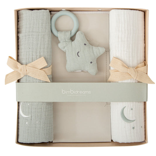 Caja de Regalo Bebé Menta Gasas Bambú y Doudou – Bimbidreams